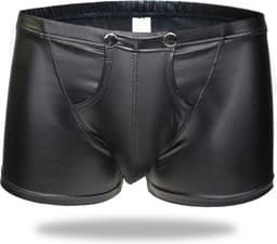 Boxer-Heren-Sexy-mannen-Lederlook-Latex-Openkruis-Lapje-Goedkoop-Erotisch — thumbnail 1