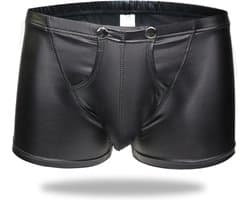 Boxer-Heren-Sexy-mannen-Lederlook-Latex-Openkruis-Lapje-Goedkoop-Erotisch