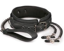 EasyToys - Fetish Set met Halsband en Tepelklemmen - Duurzaam - Bondage Set - Rollenspel Erotiek - BDSM Set - Puppy Play - Bondage Sex Toys voor Vrouwen en Mannen - Tepelklemmen voor Mannen - Erotisch Spel - Zwart