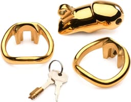 XR Brands AH086 - Midas Locking Chastity Cage - 18K Gold-Plated - Gold — thumbnail 3