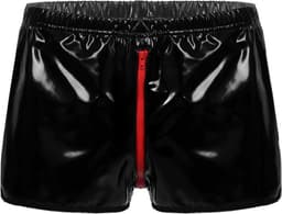 Glanzende boxershort kunstleder - Leer - Ritssluiting open kruis - Latex look - Porno BDSM Kleding - Erotiek - Short - Kort broekje — thumbnail 4