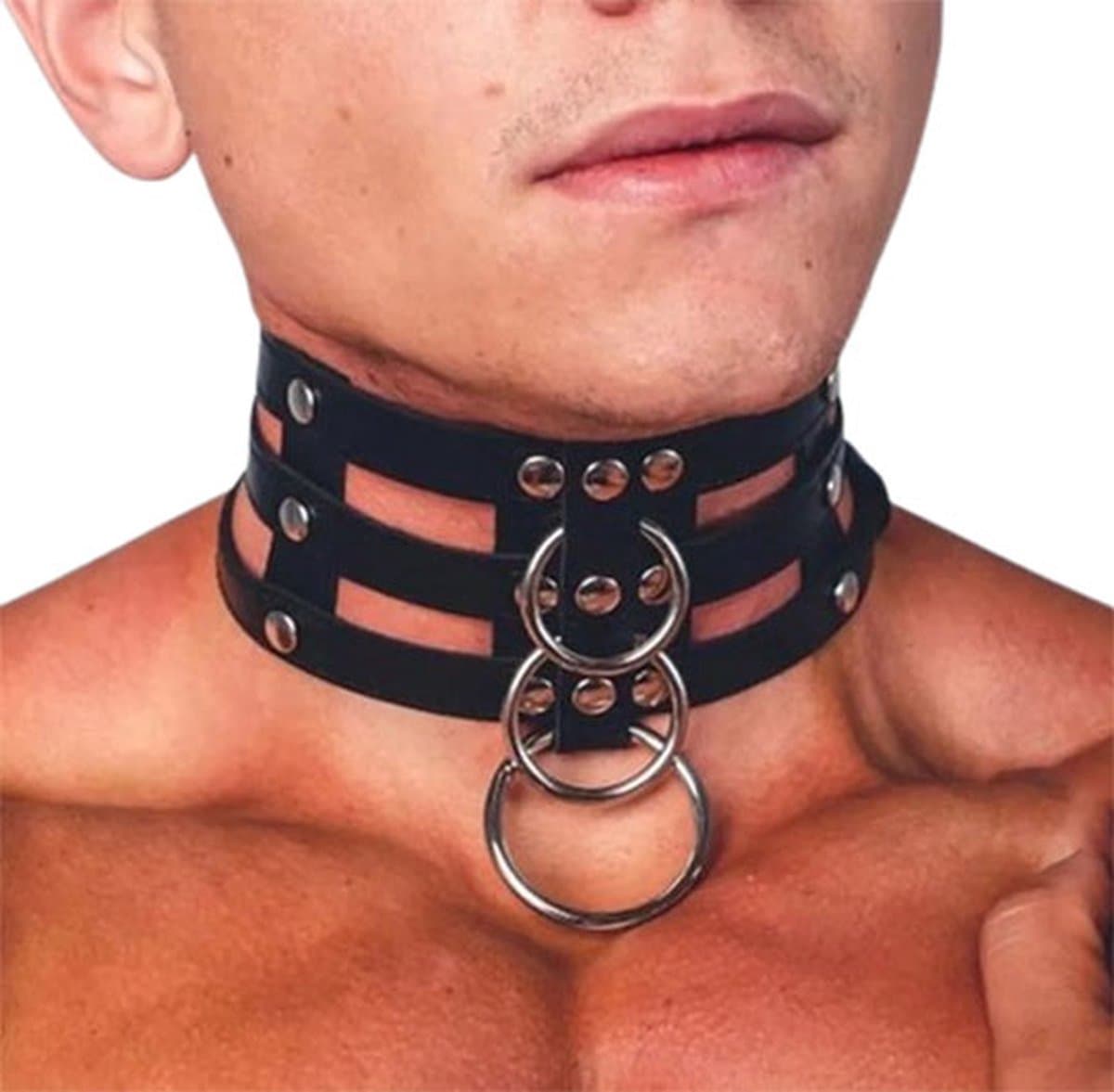 PU lederen erotische kraag - Choker - Verstelbaar - Nek harnas - BDSM - Unisex - Verstelbaar - Halsband met ringen voor bondage — afbeelding 1