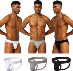 LekkerStout 3-Pack Jockstraps - Wit/Taupe/Zwart - Sexy Herenondergoed | L | ( LS184 ) — thumbnail 1
