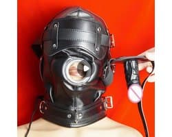Fetisj PU Lederen bondage masker met gag penis - Mondknevel BDSM masker - Blinddoek - Gespen en riemen - Verstelbaar - One size