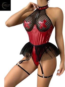 Sexy Lingerie Body – Erotisch jurkje – Rollenspel – Lak & Netstof – Latex & Datex – Kinky Mesh Bustier met Tule Rokje – Verleidelijk Fetish – Erotische Lingerie – BDSM – Lingerieset Dames – Sexy Lingerie – Festivallook – Bitch – Maat S, M, L, XL — thumbnail 1