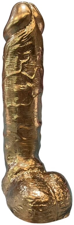 Handbeschilderde Piemelkunst van Keramiek Gips – Uniek Kunstobject – 18,5 cm – Cadeau & Decoratie - glanzend goud — thumbnail 1