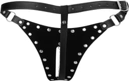 PU Leather Chastity Thong with Chain Detail - Black — thumbnail 7