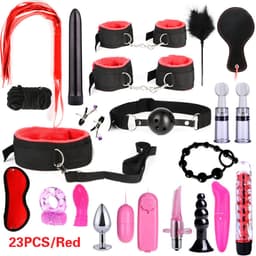 Oneay Luxe BDSM Set voor Koppels - 23 Delig - Bondage - Oogmasker – Zweep – Tepelklemmen - BDSM Extreme – Sex Toys Couples – Verstelbaar - Rood — thumbnail 1