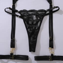 Luxe Lingerieset Dames – Sexy Lingerie – Erotische Lingerie Set – 4-delige Jarretelset – Zwart Kant – Beugel BH – High Waist Lingerie – Boudoir Set – Chique – High End – Madam Hommard – Exclusief – Cadeau Set – Dare to Undress – XS, S, M, L — thumbnail 5