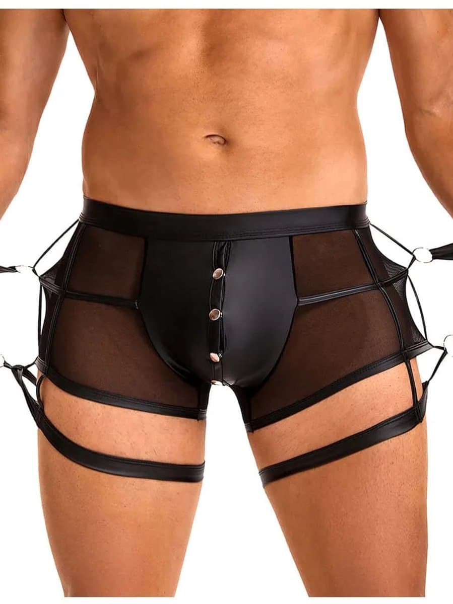 Leren boxershort met boeien - fetisj - sexy - kinky - Maat XL — afbeelding 1