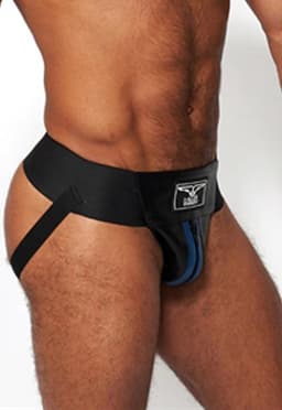 Mister b leather premium jockstrap black/Blauw Large — thumbnail 2