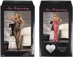 Sexy Lingerie - Erotische Catsuit Open kruis en blote rug - Jarretel met Netkousen - Bodysuit - Bodystocking - Visnet - Sexy Teddy - Fishnet - Erotiek - Kleur Zwart - PLUS SIZE - Maat L-XXL — thumbnail 4