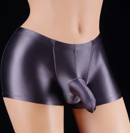 Kinky heren ondergoed Grey Cava - Fetisj penis slurf short - Strakke erotische boxershort - Glanzend grijs nylon - Olifanten neus - BDSM — thumbnail 4