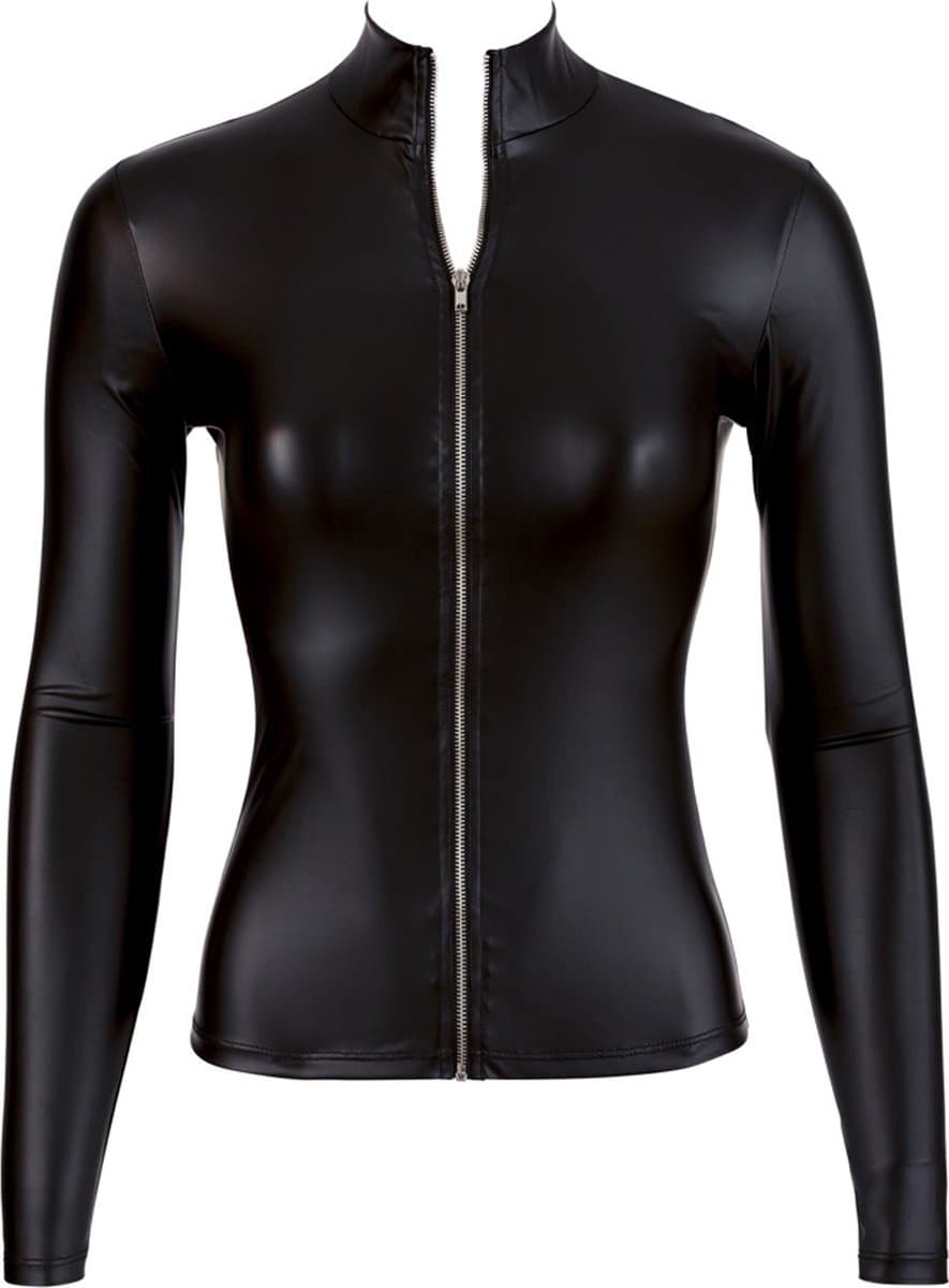 Cottelli Collection –  Wetlook Shirt met Lange Mouwen Als Pure Verleiding voor Spannende Dates – Maat XL - Zwart — afbeelding 1