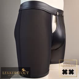 Heren Boxer met Lange Pijpen en Open Kruis - Mesh / PU Leder - Zwart - Maat L | LS067 — thumbnail 2