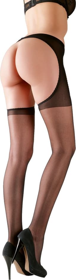 Cottelli Collection – Erotische Kousen met Open Kruis Ontwerp voor een Toegankelijk Seksuele Benadering – Maat L/XL - Zwart — thumbnail 6