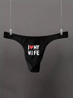 Sexy Zwarte Heren String – Lage Taille, Ademend Ondergoed met I Love My Wife Print — thumbnail 5
