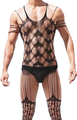 LekkerStout Visnet Bodystockings - 3-Pack - Open Kruis - Zwart - Sexy Herenlingerie | M-XL | ( LS102 ) — thumbnail 3
