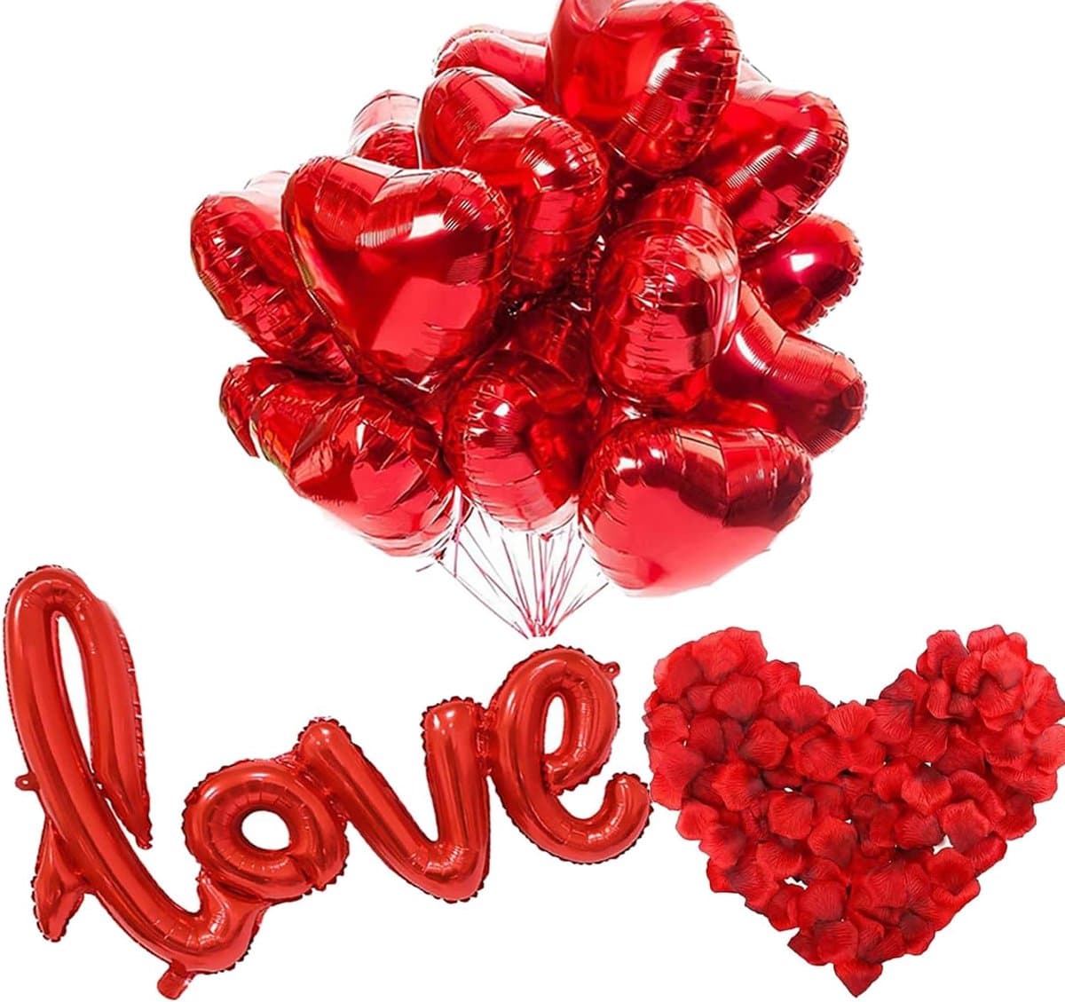 Hart Ballonnen Set - Valentijn Decoratie - Romantische Sfeer - Inclusief Rozenblaadjes - 30+1 Stuks - Rood — afbeelding 1