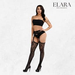 Elara Noir - Sexy Kousen met Vaste Jarretelgordel – Luxe Panty met Jarretelband – Kant & Mesh – Verleidelijke Dameskousen – One Size (S t/m XL) - 1103 — thumbnail 5