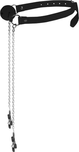 Ouch! – Siliconen Ball Gag met Tepel Klemmen en Schakelketting - Zwart — thumbnail 4