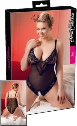 Cottelli Plus Size – Sexy Body met Open Kruis en Kanten Motieven Langs Randen voor Speciale Dates – Maat 2XL – Zwart — thumbnail 6
