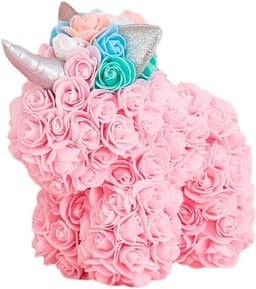 Roze Teddybeer - Bloemenpop - Cadeau geven - Handgemaakt - 25x24x15 cm - Roze — thumbnail 1
