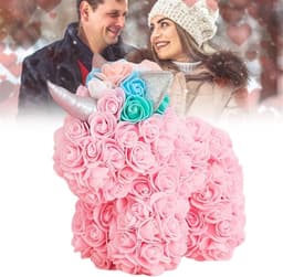 Roze Teddybeer - Bloemenpop - Cadeau geven - Handgemaakt - 25x24x15 cm - Roze — thumbnail 5
