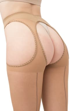 GIULIA Panty - Love Chic 20 - Open Kruis Panty - Strippanty - Erotiek - Naad - 20 Den - Medium - Nude - Zwarte Naad — thumbnail 2
