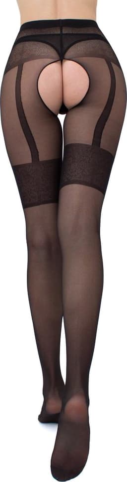 GIULIA Panty - Intimo Noir 20 - Open Kruis Panty - Suspender Panty - Ingebreid Boord - Platte Naden - Versterkte Teen - 20 Den - Large - Zwart — thumbnail 2