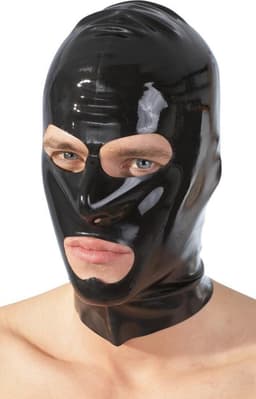 Late X – Latex Hoofdmasker Glanzend met Openingen en Anatomische Pasvorm -  Zwart — thumbnail 3