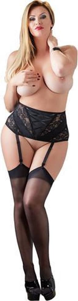 Cottelli Plus Size – Sexy Jarretel Gordel met Kanten Inleg voor een Onweerstaanbare Uitstraling – Maat 2XL - Zwart — thumbnail 7