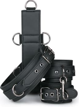 EasyToys - Bondage Harnas - Halsband met Handboeien - Stevig Kunstleer - Bondageset - Bondage Set - BDSM Set - Bondage - Sex Toys voor Vrouwen en Mannen - Handboeien Seks - Zwart — thumbnail 2