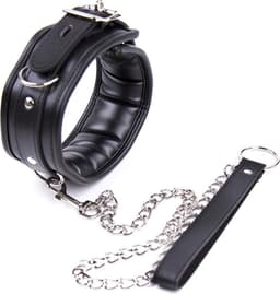 Banoch | Collar & Leash Silver | Zwarte Halsband met Zilverkleurige Riem | Verstelbare Bondage Halsband | PU Leer | BDSM — thumbnail 1