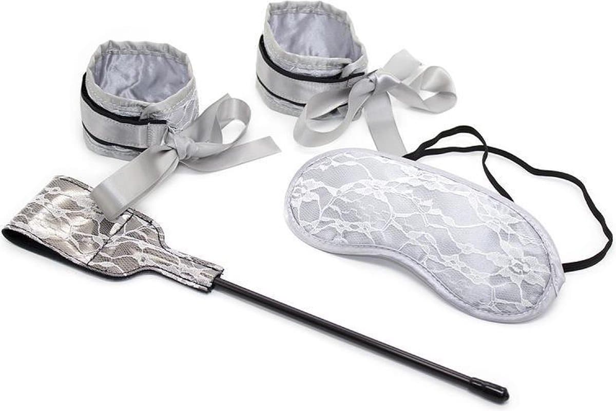Erotische bondage set / cadeau / elegante bondage set / wit / seksspeeltjes / oogmasker / handboeien / zweepje / fetish / erotiek — afbeelding 1