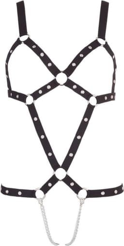 Bad Kitty – Strap body riem harnas met dubbele metalen kruis ketting - Zwart — thumbnail 2