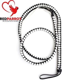 Luxe SM Zweep XXL - Groot - Zwart - Wit - BDSM - 2 Meter - PU Leder — thumbnail 2