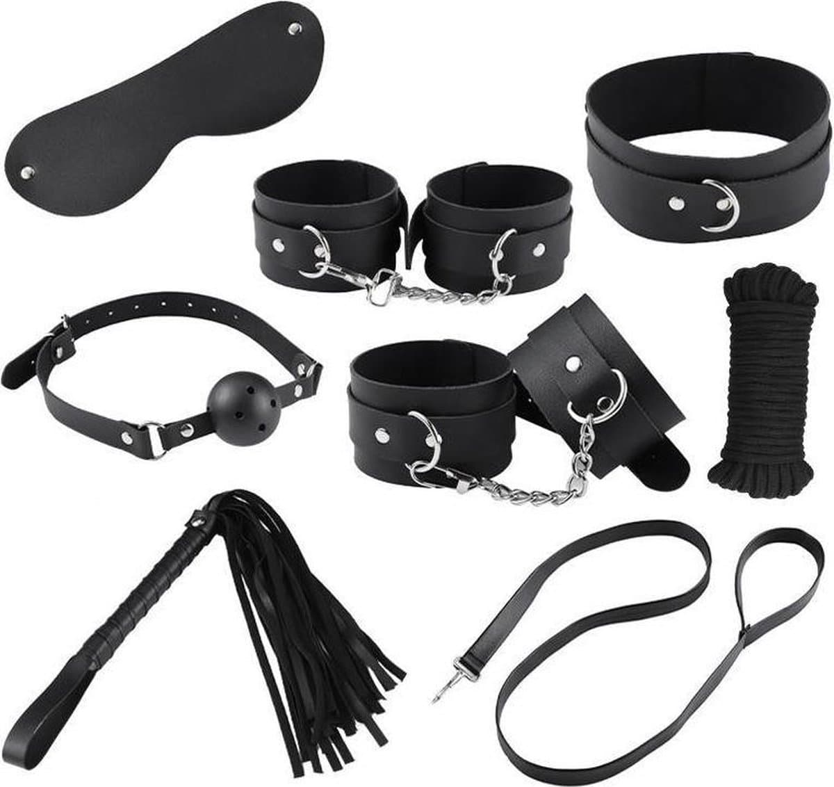 BDSM Set Zwart voor Koppels - Bondage Training - Sex toys Masker Halsband Zweep Tape Touw Handboeien- Extreme Seks Training - Bondageset Beginners - Shibari SM Toys - Fifty Shades Of Grey Seksspeeltjes — afbeelding 1