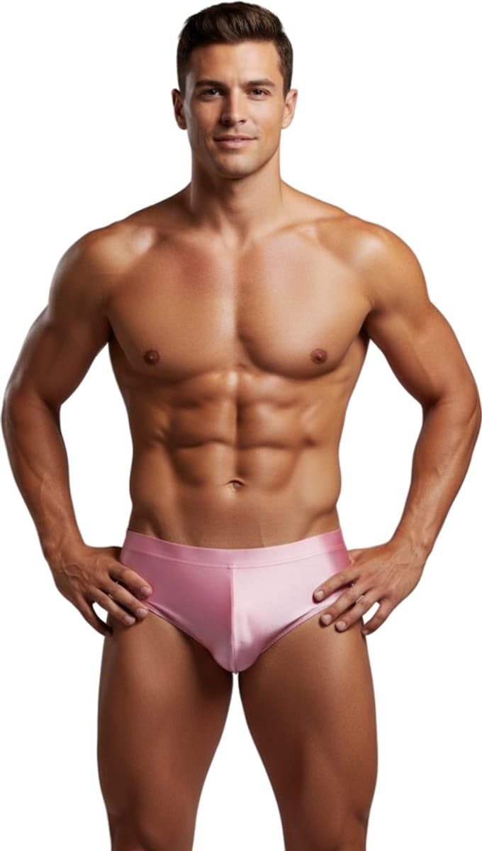 Satijnen Dames Slip voor Mannen – Glanzend – Hoge Taille – Roze — afbeelding 1