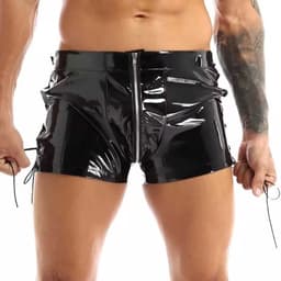 PU Lederen porno korte broek - Boxershort - Open kruis - Latex look - Glanzend — thumbnail 1