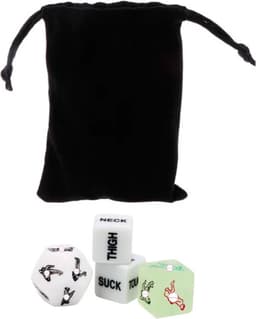 Erotisch dobbelspel met zakje - Sex dobbelstenen 4 stuks - Deluxe erotiek dobbelstenen - Pikant dobbelset - Sex dice - Voorspel set - Glow in the dark — thumbnail 1