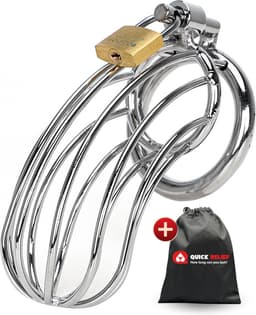 Quick Relief - Chastity Cage No-Relief™ - Kuisheidskooi - Metaal - Kuisheidskooi voor Mannen - Staal - Chastity cage - Deluxe Sissy - Cock Cage - Zilver — thumbnail 7