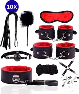 Toys Hub® Luxe BDSM Set voor Koppels - Bondage - Oogmasker – Zweep – Tepelklemmen - BDSM Extreme – Sex Toys Couples – Verstelbaar - Premium Opbergtas — thumbnail 1