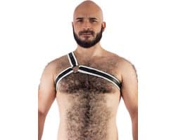 Mister B - Harnas - Neopreen Triangle Harnas - Zwart Wit - Maat L/XL