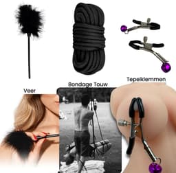 VIVIDIA Midnight Desire – Premium BDSM Bondage Set voor Koppels – Bondage Touw, Handboeien, Enkelboeien, Hogtie Straps, Tepelklemmen, Zweep, Kietelveer, Buttplug, Cockrings, Masker, Gag Ball & Halsband met Lijn – Sex Toys voor Mannen & Vrouwen — thumbnail 8