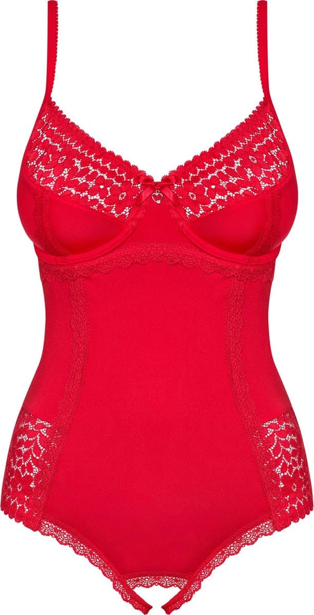 Obsessive Jolierose Open Kruis Teddy - Erotische Body - Maat S/M - Rood — afbeelding 1
