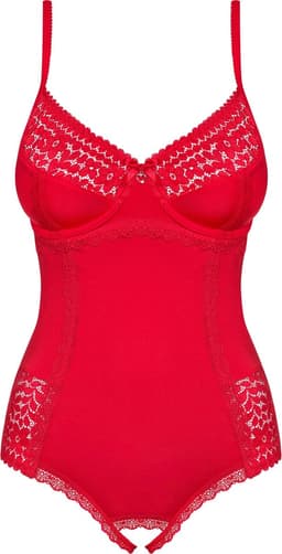 Obsessive Jolierose Open Kruis Teddy - Erotische Body - Maat S/M - Rood — thumbnail 1