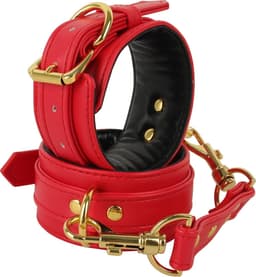Banoch | handboeien van pu leer | rood / goud | bondage — thumbnail 5
