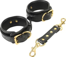 Banoch | handboeien van pu leer | zwart / goud | bondage — thumbnail 8