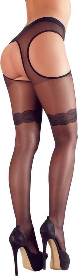 Cottelli Collection – Sexy kousen en jarretels met open zijkanten en kruis – Maat XL – Zwart — thumbnail 8